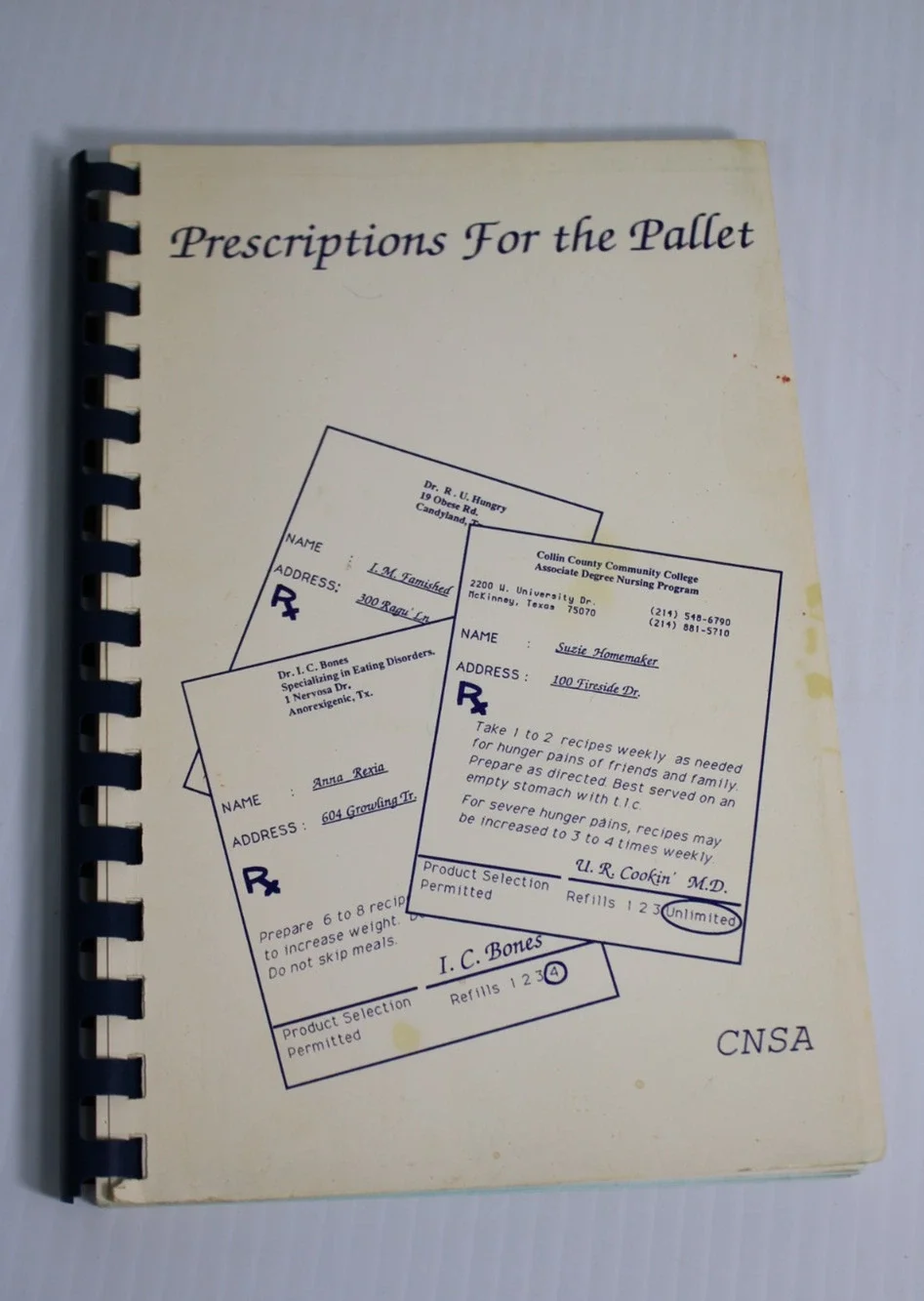 Vintage 1992 Prescriptions For the Pallet Collin County Texas Nursing Cookbook